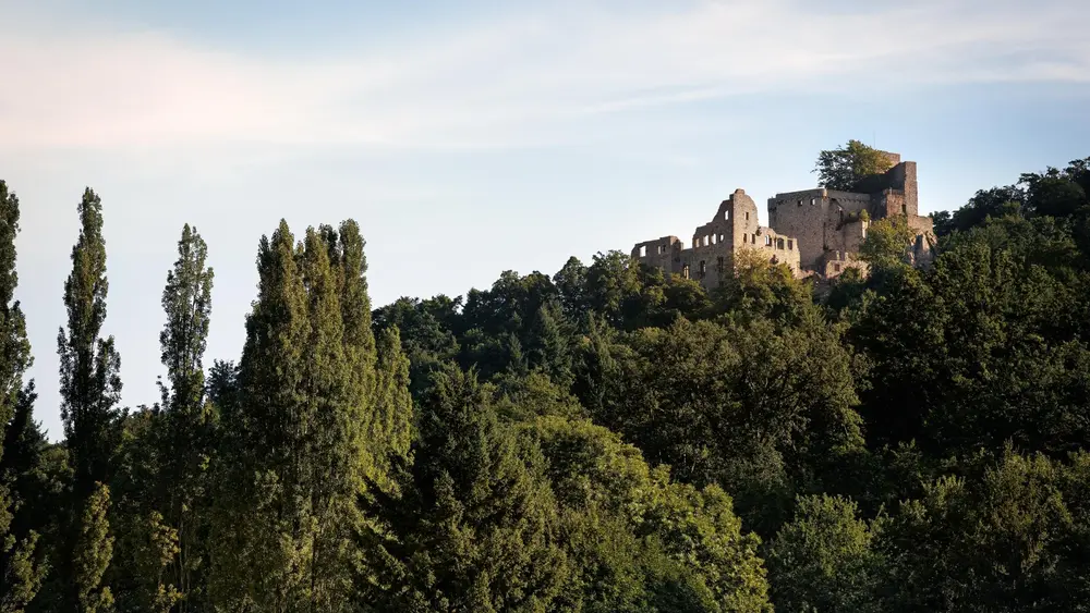 Das Alte Schloss Hohenbaden liegt von dichtem Wald umgeben oberhalb der Stadt Baden-Baden.