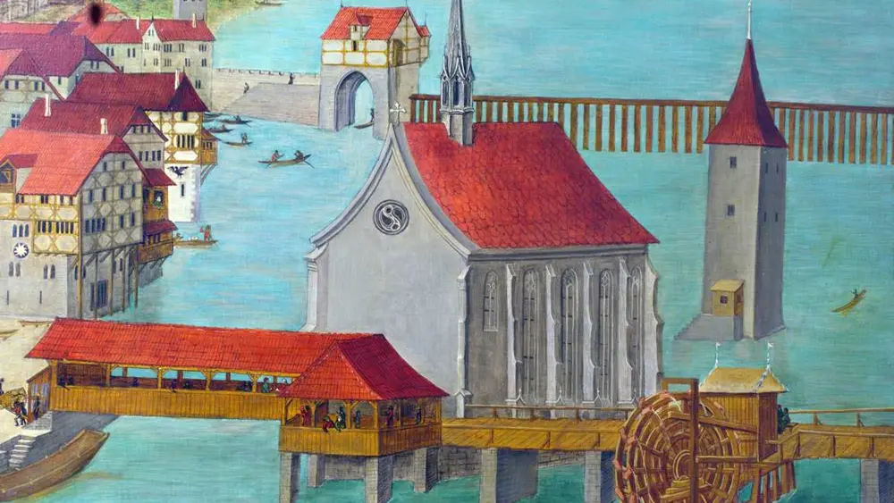 Gemälde der Wasserkirche Ende des 15. Jahrhunderts von Hans Leu d. Ä.