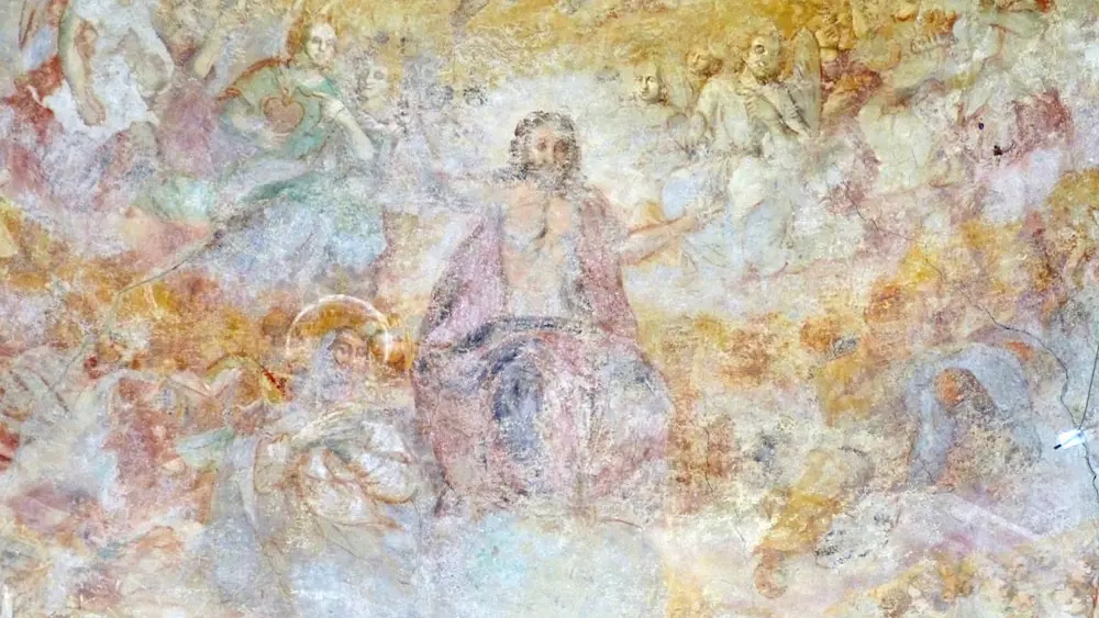 Blick auf ein Fresko in der Westapsis von St. Georg auf der Reichenau