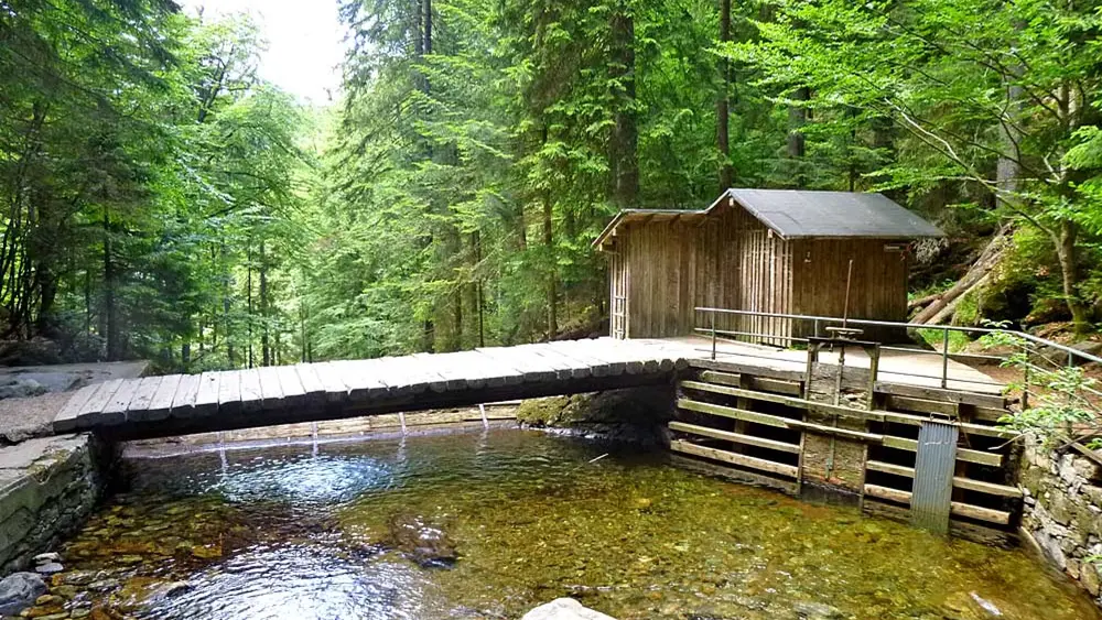 Wanderbrücke an den Rißlochfällen im Naturschutzgebiet Rißloch