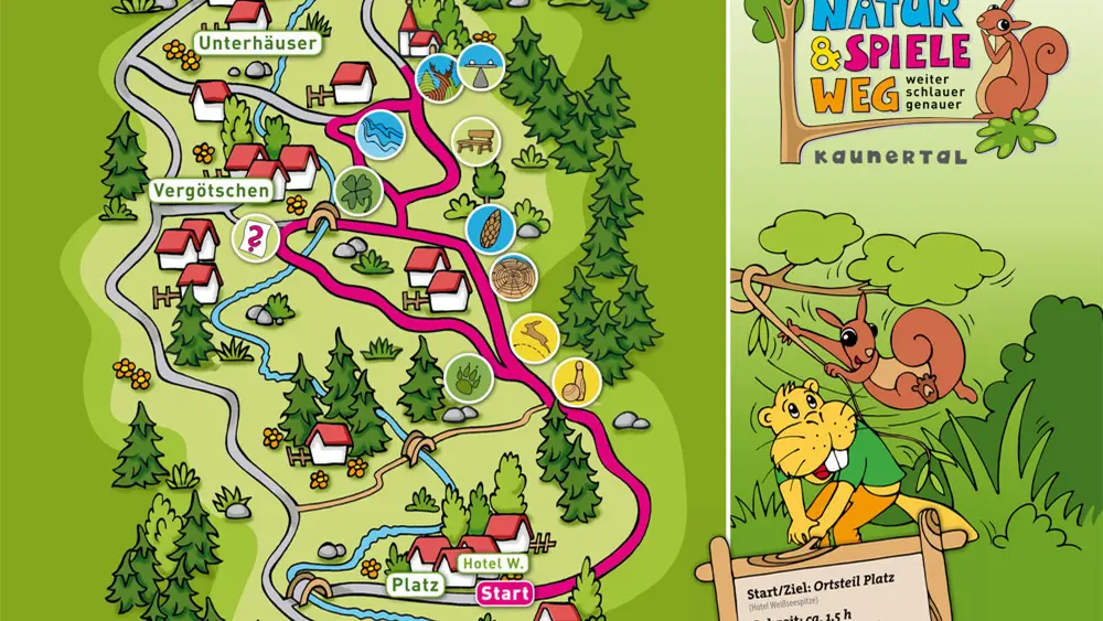 Übersichtsplan des Natur & Spielewegs Kaunertal