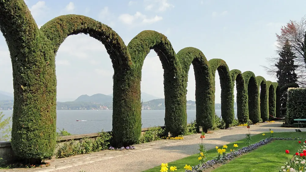 Bogenförmige Zypressen im Park der Villa Pallavicino in Stresa