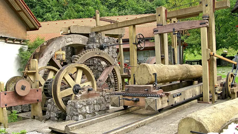 Wasserbetriebene Säge in Stoffels Säge-Mühle
