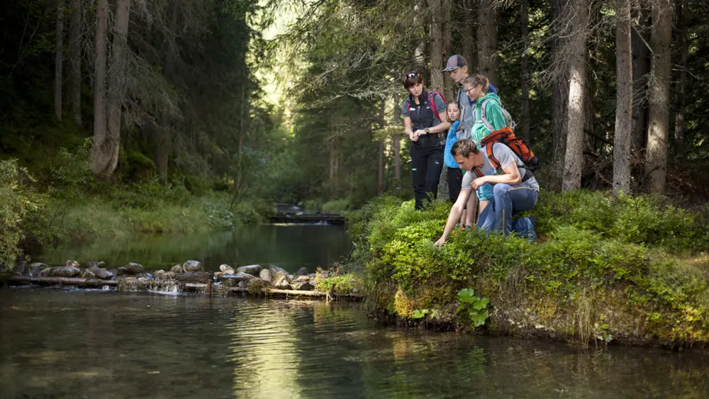 Familie auf dem Wassererlebnisweg Defereggental