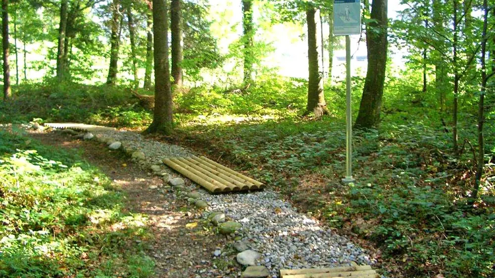 Blick auf den Barfuß-Fitness-Parcours in Riefensberg