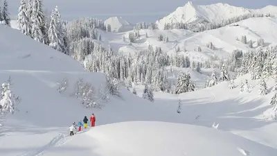Schneeschuhwanderer in den Bergen