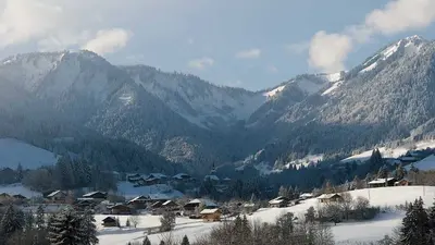 Blick auf Montriond und die Berge