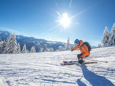 Skifahrer in Combloux © S. Rickards