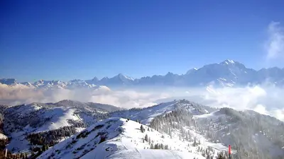 Blick auf die Pisten am Tête du Torraz in La Giettaz
