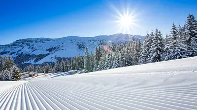 Blick auf eine Piste im Skigebiet Arêches Beaufort