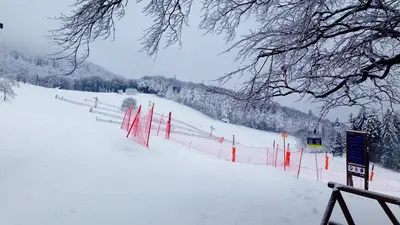 Schneebedeckte Abfahrt in Rouge Gazon
