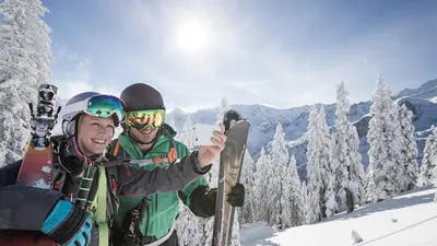 Skifahrer-Selfie in Garmisch