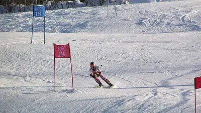 Skifahrer beim Slalom