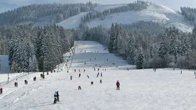 Blick auf die Piste vom Tal aus