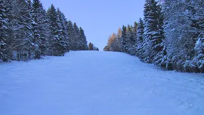 Blick auf die Piste im Morgengrauen