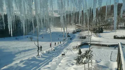 Blick auf den Schlepplift mit der Piste im Hintergrund von Rosts Wiesen in Augustusburg