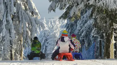 Kinder beim Rodeln im Skigebiet Wasserkuppe