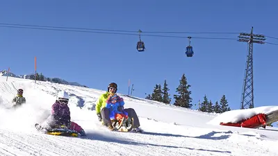 Familien beim Rodeln in der Skiregion Adelboden-Lenk