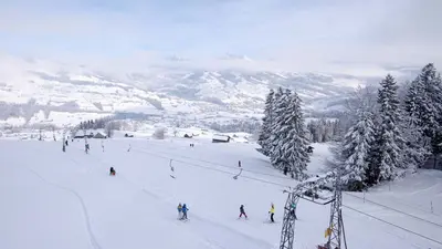 Blick auf das Skigebiet Wolzenalp