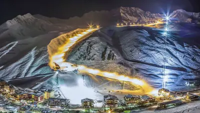 Das Skigebiet Kühtai bei Nacht