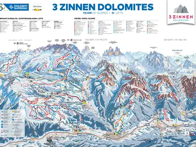 Pistenplan 3 Zinnen Dolomiten