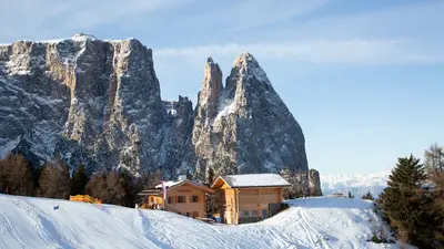 Blick auf den Schlern und die Spitzbühl-Piste