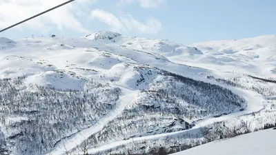 Blick auf das Skigebiet Hemsdal Skicenter
