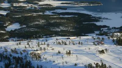 Blick auf das Skigebiet Vradal Skicenter