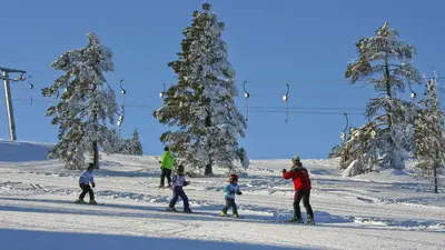 Kinder unterwegs mit der Skischule im Skigebiet Vradal Skicenter