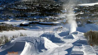 Blick auf den Snowpark vom Skigebiet Hovden