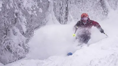 Skifahren bei Neuschnee in Mont Sutton