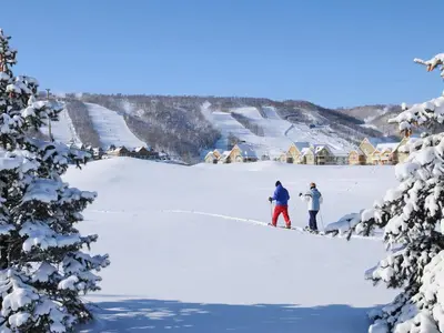 Schneeschuhwanderung mit Blick auf die Pisten des Blue Mountain © bluemountain.ca