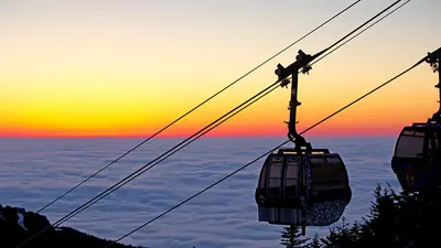 Gondel bei Sonnenuntergang im Skigebiet Killington