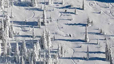 Skifahrer auf einer Piste im Whitefish Mountain Resort