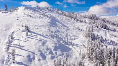 Blick auf die Winterlandschaft in Soda Springs