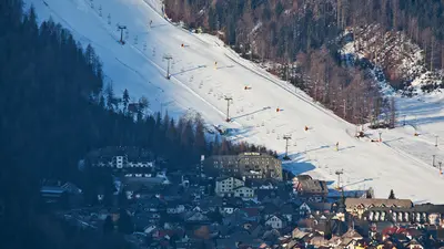 Blick auf eine Piste in Kranjska Gora