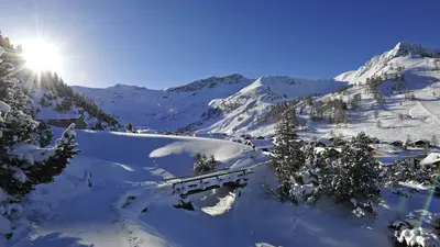 Blick auf die Schneelandschaft in Malbun