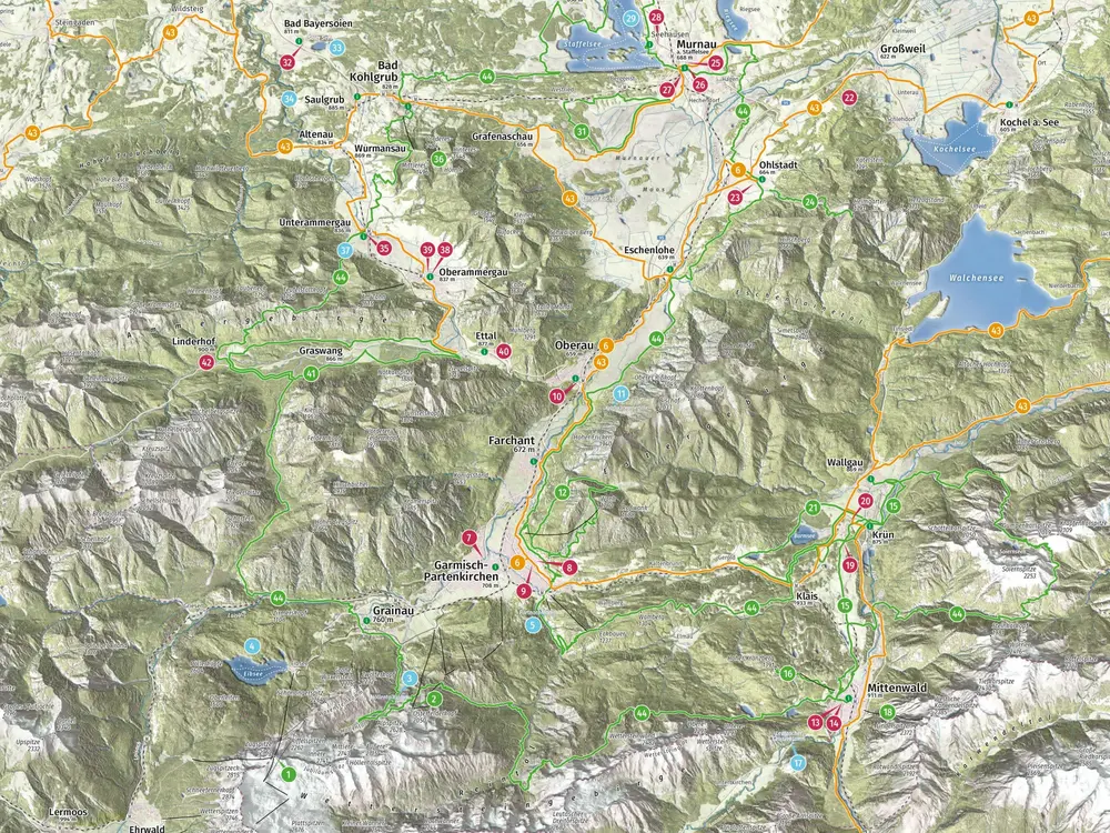 Panoramakarte und Übersicht der Zugspitz Region