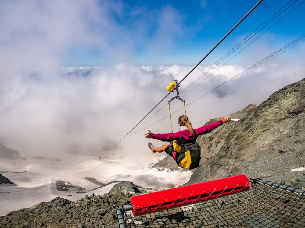 Seilrutsche über den Gletscher