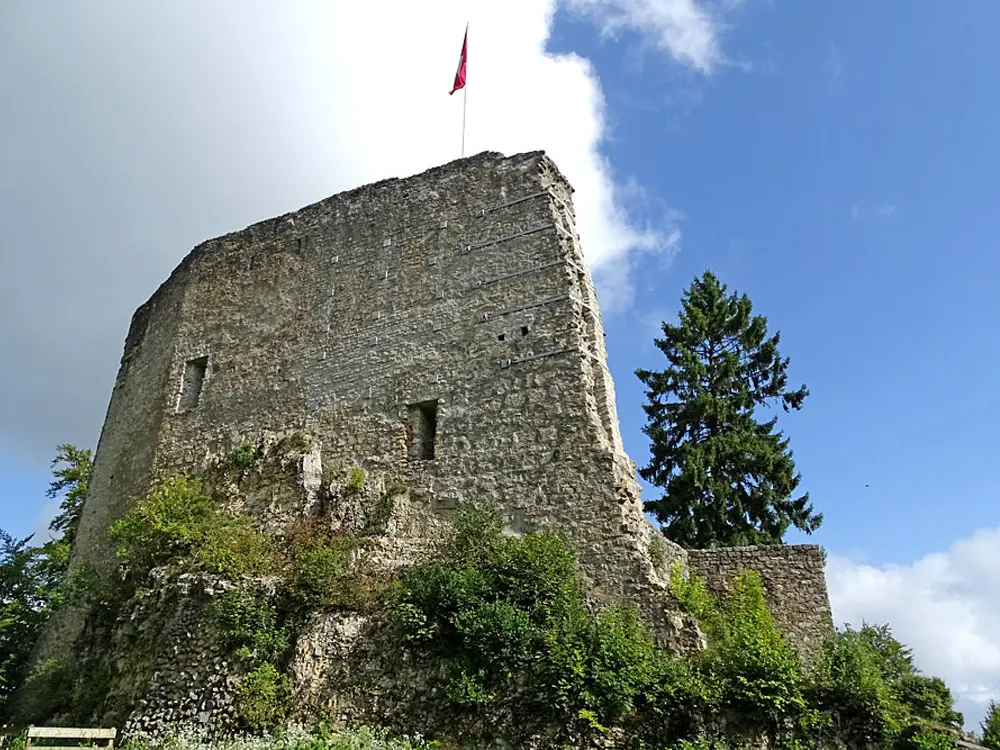 Blick auf die Schildmauer der Ruine Farnsburg