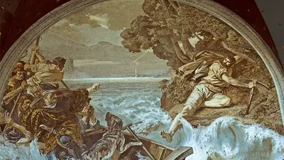 Wandbild Tellsprung in der Tellskapelle bei Küssnacht