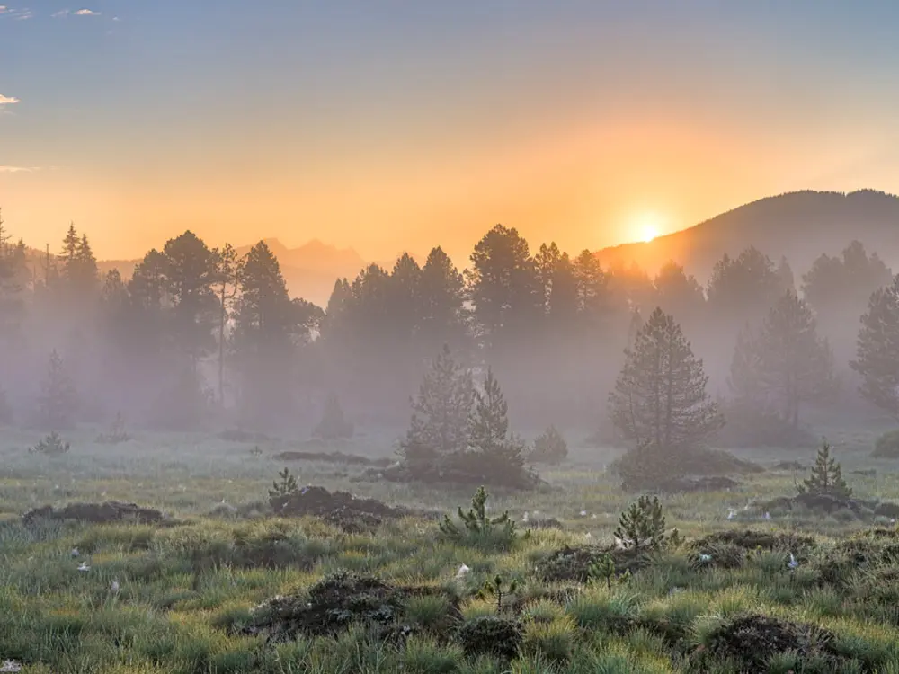 Panorama der Moorlandschaft Glaubenberg bei Sarnen im Sonnenaufgang