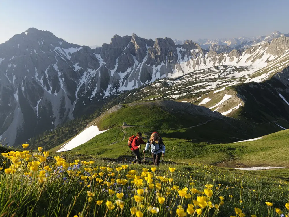 Wanderer beim Aufstieg zur Schochenspitze