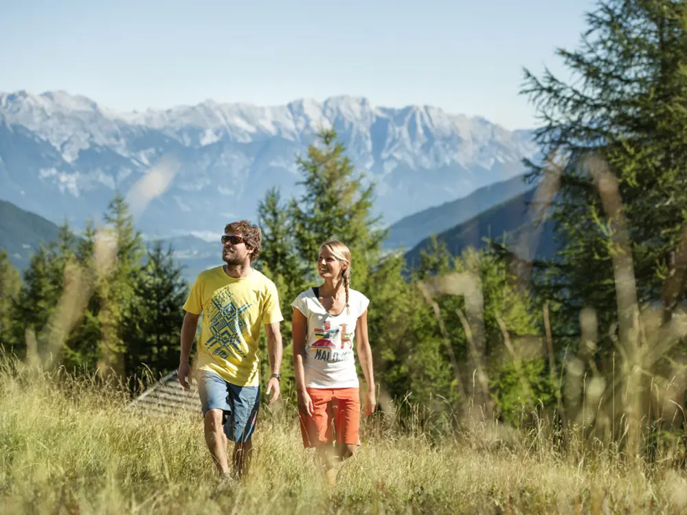 Wanderer in einer Wiese