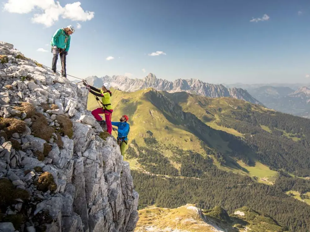 Kletterer am Klettersteig Gauablickhöhle