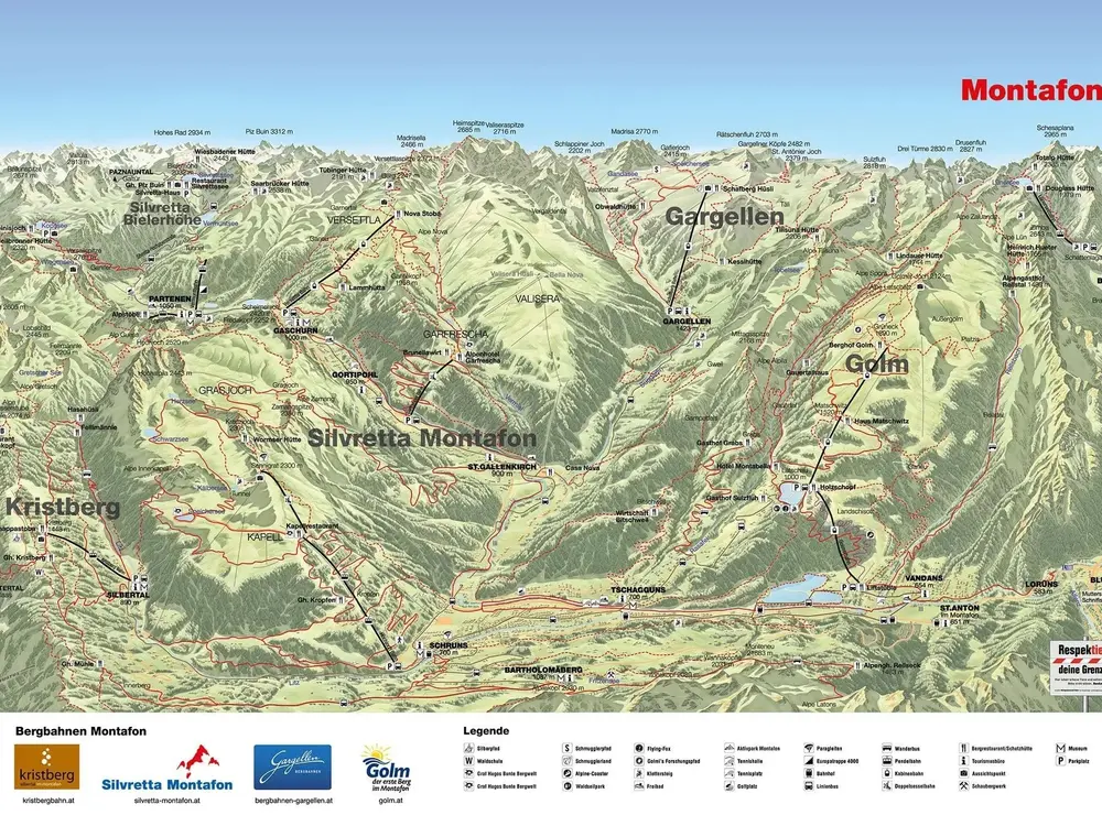 Panoramakarte Sommer Montafon
