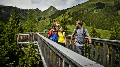 Menschen auf dem Baumzipfelweg in Hinterglemm