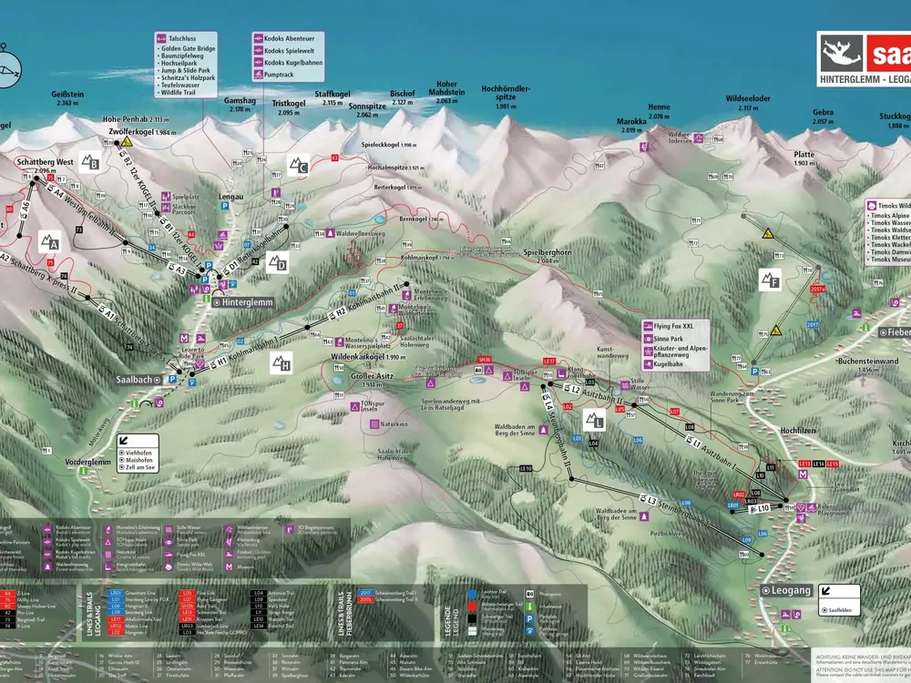 Panoramakarte Sommerbahnen Saalbach-Hinterglemm