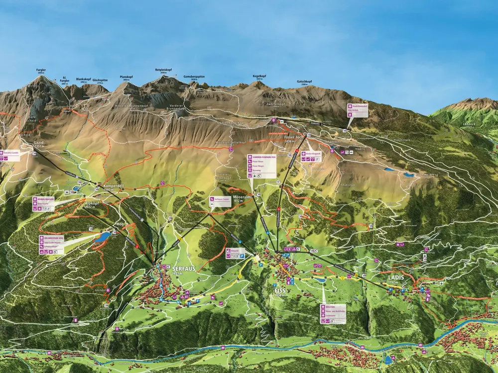 Sommer Panoramakarte Serfaus-Fiss-Ladis