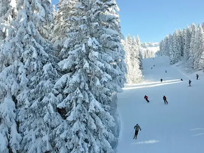 Skifahrer auf der Piste in Les Carroz © OT Les Carroz